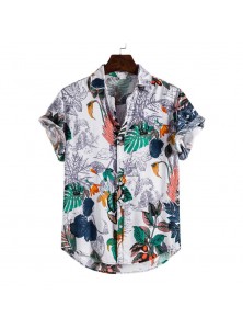 M-3XL Men Fashion Flower Printed Loose Single-breasted Shirt