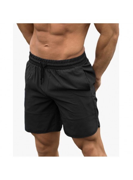 Men Basic Mid Waist Drawstring Solid Color Shorts