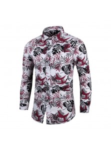 Men Casual Multicolor 3d Plant Leaf Print Lapel Long Sleeve Loose Shirt