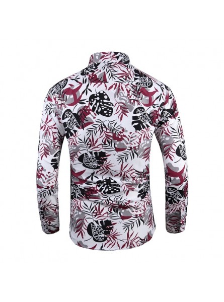 Men Casual Multicolor 3d Plant Leaf Print Lapel Long Sleeve Loose Shirt