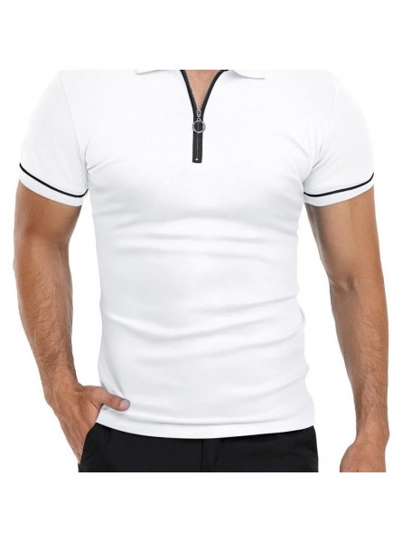 Men Casual Colorblock Lapel Short Sleeve Slim Polo Shirt