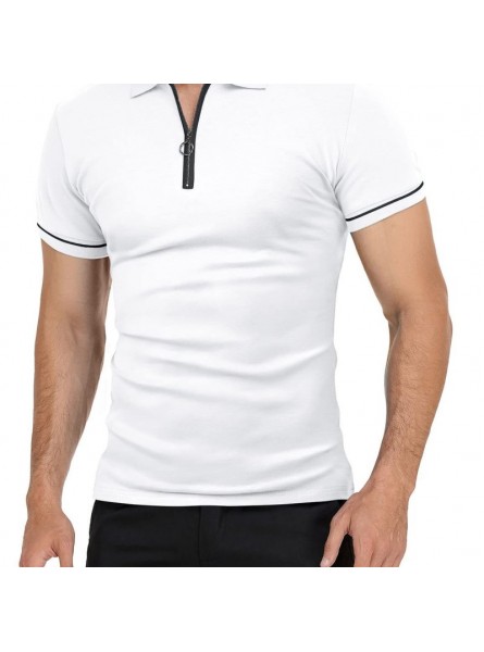 Men Casual Colorblock Lapel Short Sleeve Slim Polo Shirt