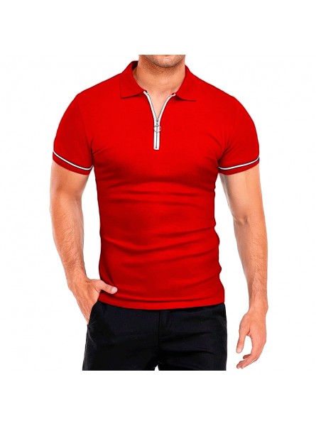 Men Casual Colorblock Lapel Short Sleeve Slim Polo Shirt