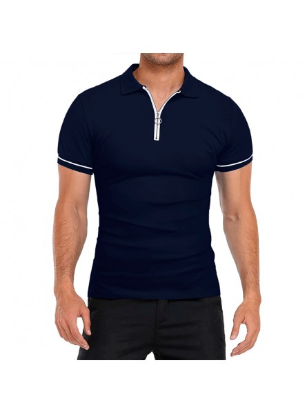 Men Casual Colorblock Lapel Short Sleeve Slim Polo Shirt