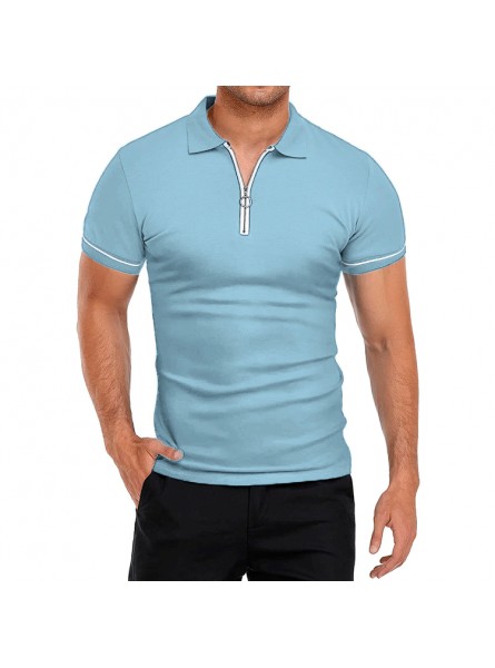 Men Casual Colorblock Lapel Short Sleeve Slim Polo Shirt