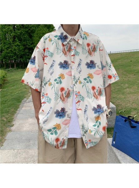 Men Fashion Lapel Short Sleeve Printed Loose Shirt