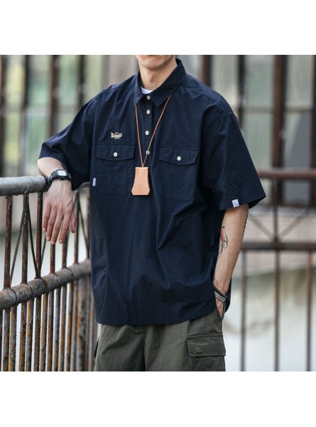 Men Casual Retro Lapel Workwear Short Sleeve Shirt