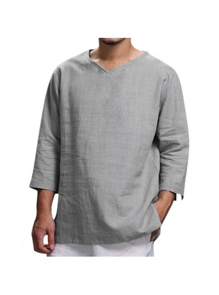 Man Fashion Casual Loose Solid Color Round Neck Blouse