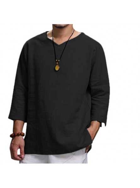 Man Fashion Casual Loose Solid Color Round Neck Blouse