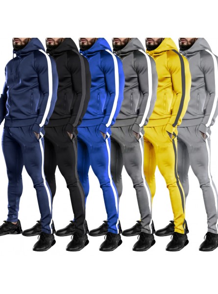 Men Autumn Winter Fashion Casual Sports Solid Color Hoodies Zipper Trousers Set