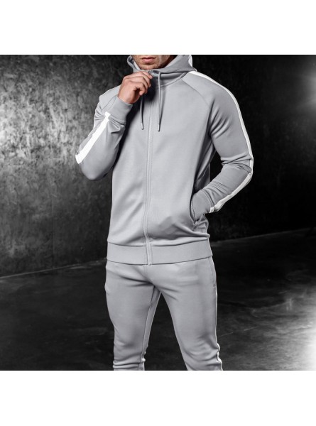 Men Autumn Winter Fashion Casual Sports Solid Color Hoodies Zipper Trousers Set