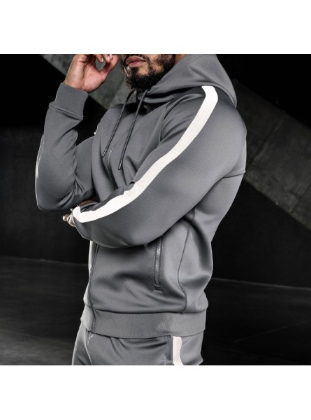 Men Autumn Winter Fashion Casual Sports Solid Color Hoodies Zipper Trousers Set