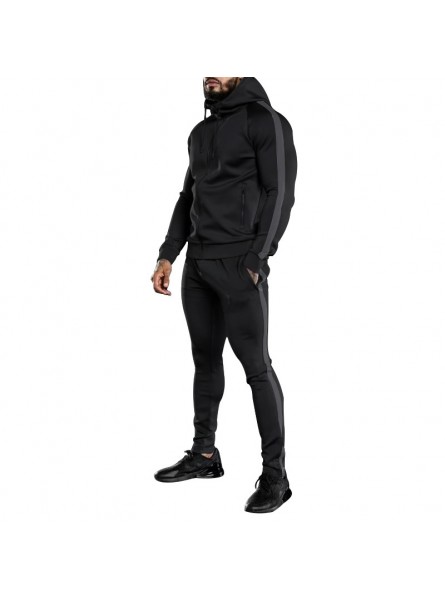 Men Autumn Winter Fashion Casual Sports Solid Color Hoodies Zipper Trousers Set