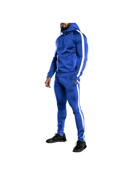 Men Autumn Winter Fashion Casual Sports Solid Color Hoodies Zipper Trousers Set