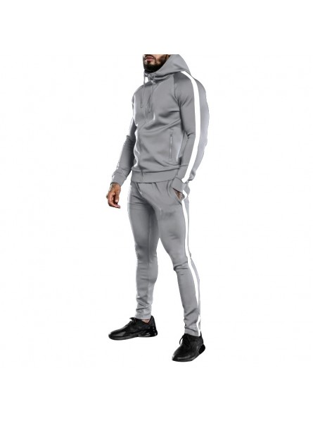 Men Autumn Winter Fashion Casual Sports Solid Color Hoodies Zipper Trousers Set