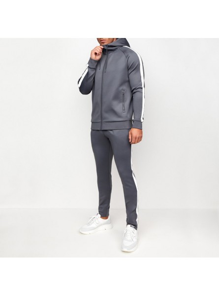 Men Autumn Winter Fashion Casual Sports Solid Color Hoodies Zipper Trousers Set