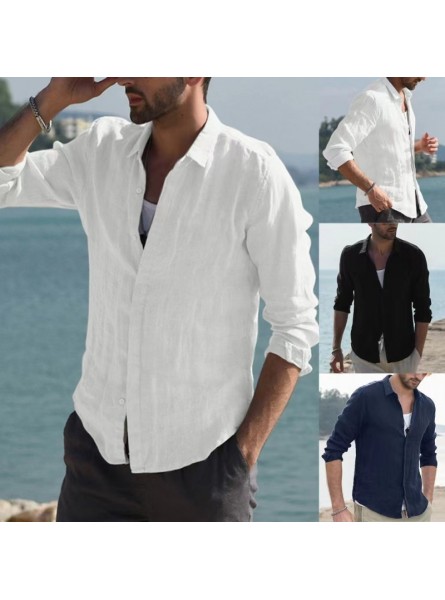 Men Spring Autumn Fashion Casual Solid Color Cotton Linen Button Lapel Long Sleeve Shirt