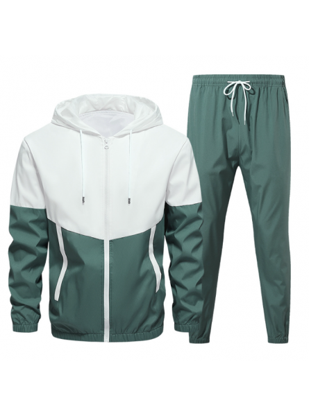 Men Spring Autumn Casual Sports Colorblock Hooded Long Sleeve Zipper Coat Trousers Plus Size Sets