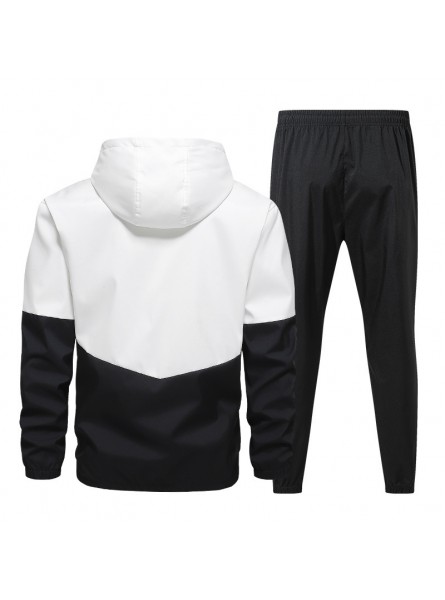 Men Spring Autumn Casual Sports Colorblock Hooded Long Sleeve Zipper Coat Trousers Plus Size Sets