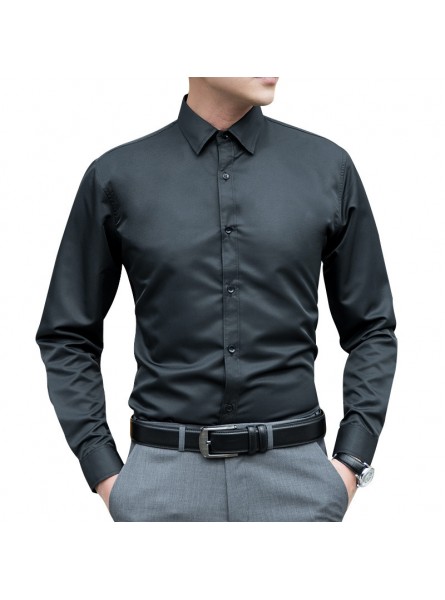 Men Casual Basic Solid Color Long Sleeve Lapel Plus Size Shirt