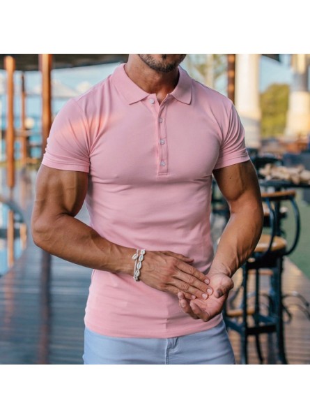 Men Fashion Casual Basic Versatile Solid Color Short Sleeve Lapel Polo Shirt