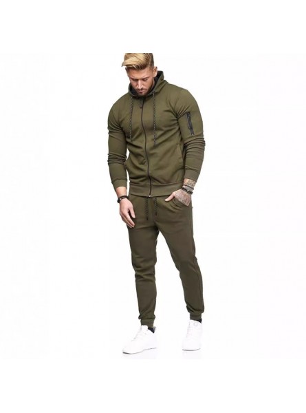 Men Spring Autumn Casual Sports Solid Color Long Sleeve Zipper Hoodies Trousers Set