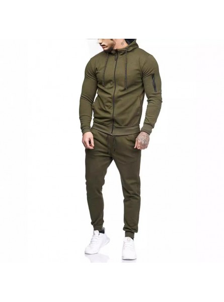 Men Spring Autumn Casual Sports Solid Color Long Sleeve Zipper Hoodies Trousers Set