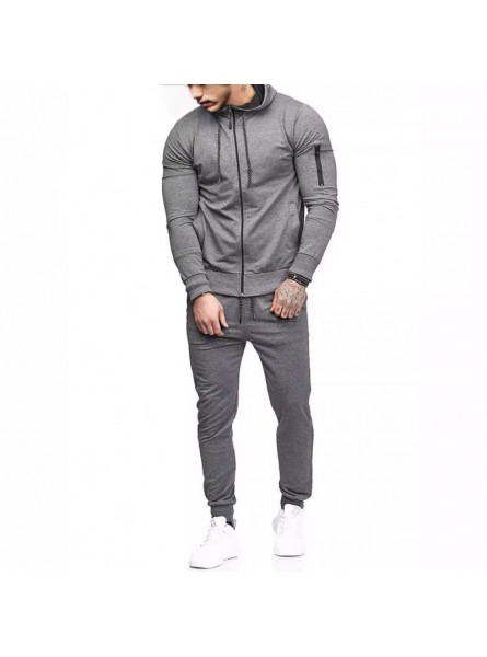 Men Spring Autumn Casual Sports Solid Color Long Sleeve Zipper Hoodies Trousers Set