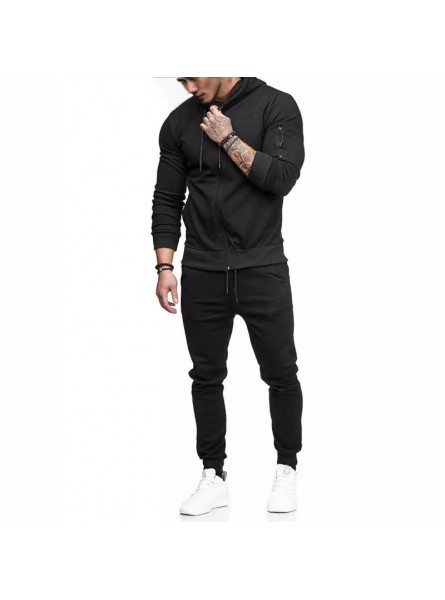 Men Spring Autumn Casual Sports Solid Color Long Sleeve Zipper Hoodies Trousers Set