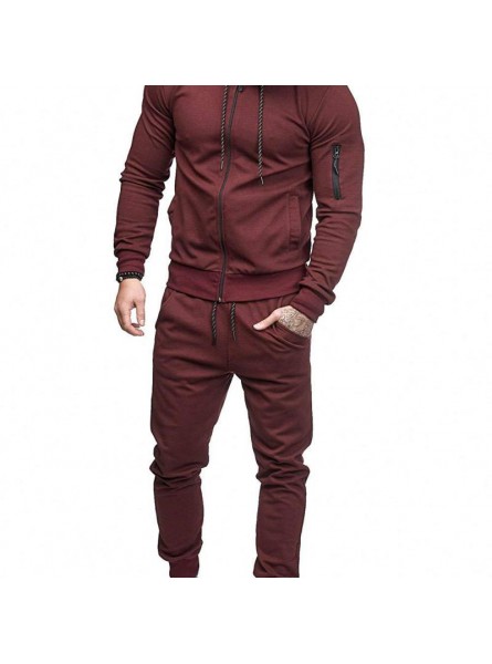 Men Spring Autumn Casual Sports Solid Color Long Sleeve Zipper Hoodies Trousers Set