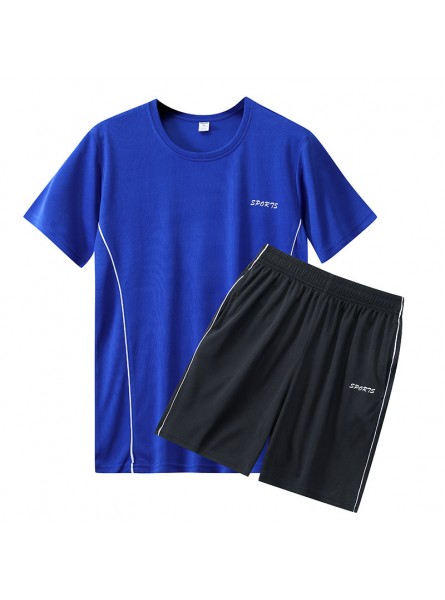 Men Fashion Casual Letter Print Plus Size Short Sleeve Round Neck T-Shirt Shorts Colorblock Set