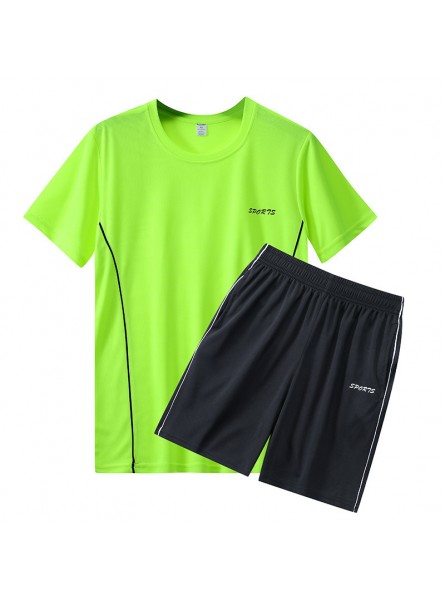 Men Fashion Casual Letter Print Plus Size Short Sleeve Round Neck T-Shirt Shorts Colorblock Set