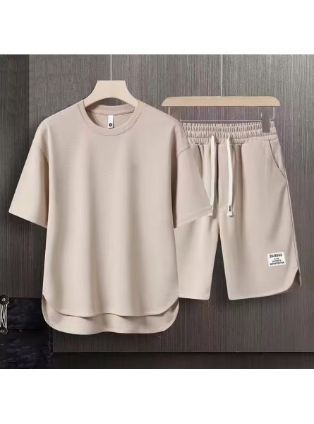 Men Fashion Casual Solid Color Short Sleeve T-Shirt Shorts Set