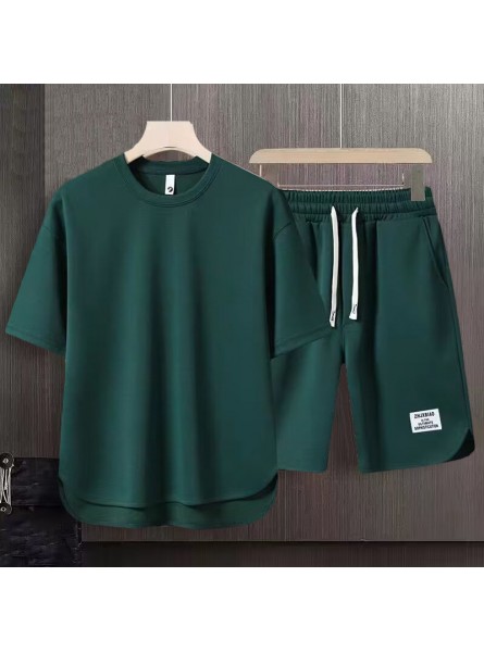 Men Fashion Casual Solid Color Short Sleeve T-Shirt Shorts Set