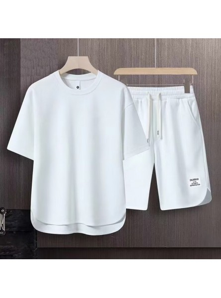 Men Fashion Casual Solid Color Short Sleeve T-Shirt Shorts Set