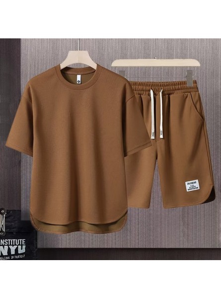 Men Fashion Casual Solid Color Short Sleeve T-Shirt Shorts Set