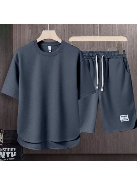 Men Fashion Casual Solid Color Short Sleeve T-Shirt Shorts Set