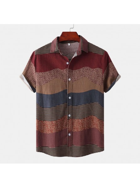 Men Fashion Leisure Holiday Stripe Print Short Sleeve Lapel Shirt