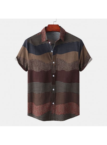 Men Fashion Leisure Holiday Stripe Print Short Sleeve Lapel Shirt