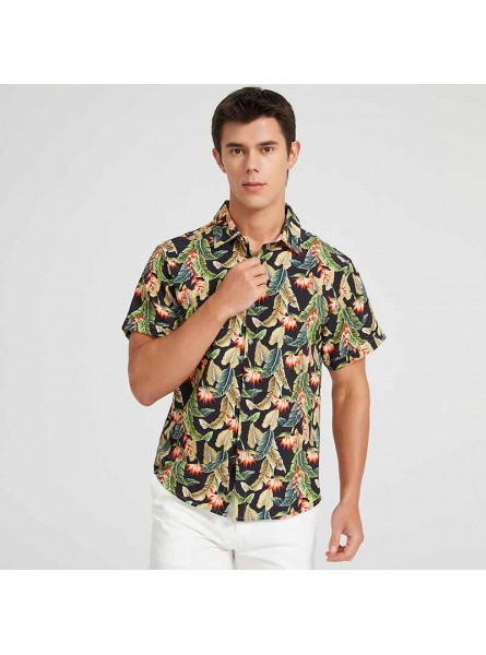 Men Fashion Casual Holiday Hawaii Tiny Flower Print Short Sleeve Lapel Shirt