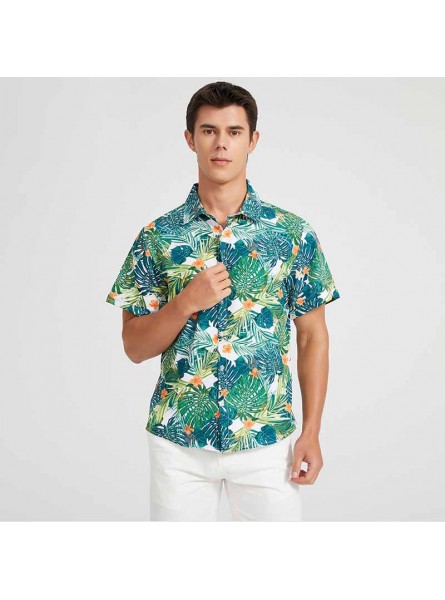 Men Fashion Casual Holiday Hawaii Tiny Flower Print Short Sleeve Lapel Shirt