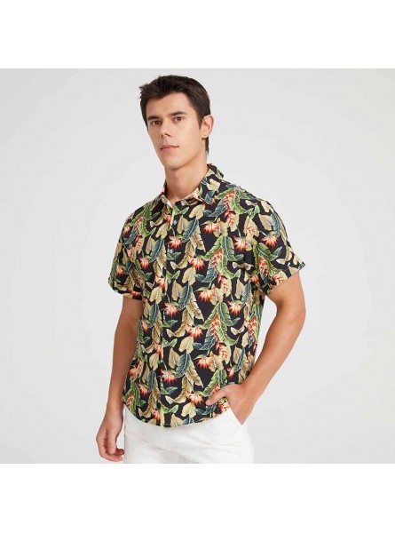 Men Fashion Casual Holiday Hawaii Tiny Flower Print Short Sleeve Lapel Shirt