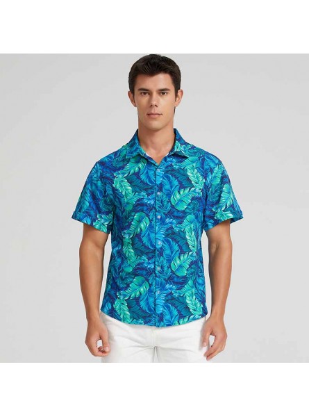 Men Fashion Casual Holiday Hawaii Tiny Flower Print Short Sleeve Lapel Shirt