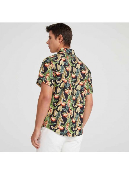 Men Fashion Casual Holiday Hawaii Tiny Flower Print Short Sleeve Lapel Shirt