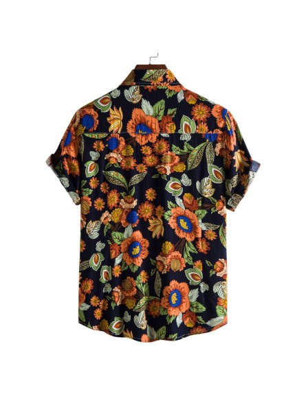 Men Fashion Leisure Holiday Beach Tiny Flower Print Short Sleeve Lapel Shirt