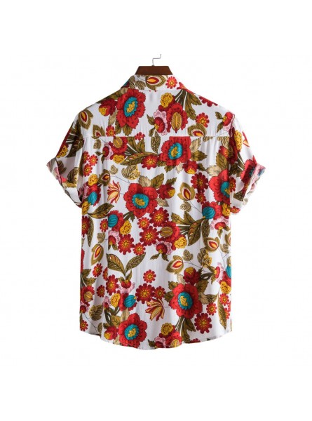 Men Fashion Leisure Holiday Beach Tiny Flower Print Short Sleeve Lapel Shirt