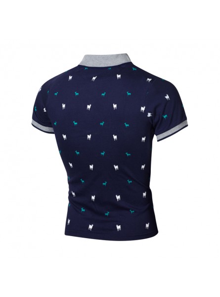 Men Fashion Casual Sheep Print Short Sleeve Lapel POLO Shirt