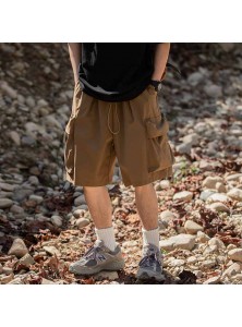 Men Casual Athleisure Solid Color Loose Drawstring Waist Cargo Shorts