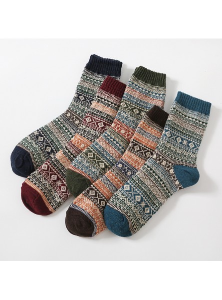 Autumn Winter Men Retro Ethnic Style Diamond Corrugated Thick Warm Socks