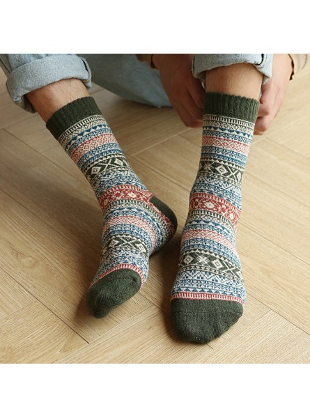 Autumn Winter Men Retro Ethnic Style Diamond Corrugated Thick Warm Socks